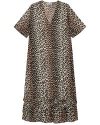 Ganni - Leopard-Print Ruffled Dress - Lyst