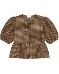 Ganni - Crinkled Check Blouse - Lyst