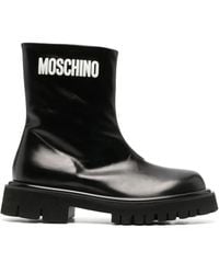 Moschino - Leather Ankle Boots With Rubber Sole - Lyst