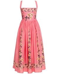 Agua Bendita - Mielero Promesa Floral-Embroidered Midi Dress - Lyst