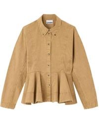 Ganni - Peplum Cotton Shirt - Lyst