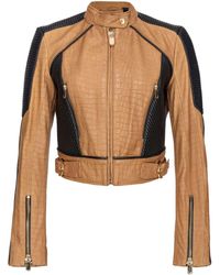 Pinko - Croc-effect Cropped Leather Jacket - Lyst