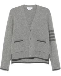 Thom Browne - V-Neck Wool Cardigan With Button-Down Front And Striped Accents - Lyst