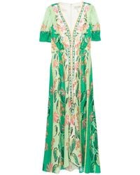 Saloni - Lea Floral-Print V-Neck Midi Dress - Lyst
