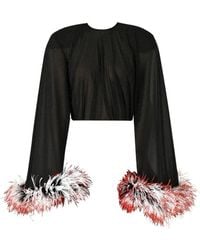 ROWEN ROSE - Top De Georgette Con Ribete De Plumas - Lyst