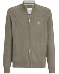 Brunello Cucinelli - Cashmere Double Knit Cardigan With Zipper And Logo - Lyst