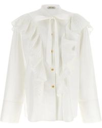 Alberta Ferretti - Pleated-Ruffle Pussy-Bow Shirt - Lyst