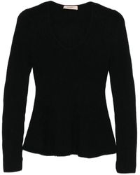 Twinset - V-Neck Ribbed Knitted Top - Lyst