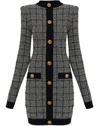 Balmain - Tweed Long-Sleeve Dress - Lyst