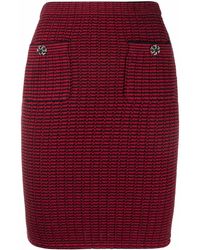 Self-Portrait Striped Knitted Pencil Skirt - Red