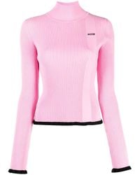 MSGM - Intarsia-Knit Logo Ribbed Knit Jumper - Lyst