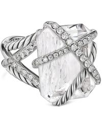 David Yurman - Sterling Cable Wrap Crystal And Diamond Ring (18Mm) - Lyst