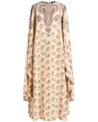 Etro - Long Silk Dress With Cape And Placed Print - Lyst