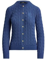 Ralph Lauren - Cable-Knit Logo-Embroidered Cardigan - Lyst