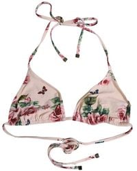 Dolce & Gabbana - Floral-Print Halterneck Bikini Top - Lyst
