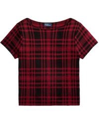 Polo Ralph Lauren - Kariertes T-Shirt mit U-Boot-Ausschnitt - Lyst
