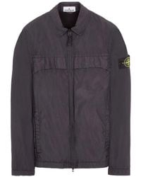 Stone Island - Logo-Patch Zip-Up Overshirt - Lyst