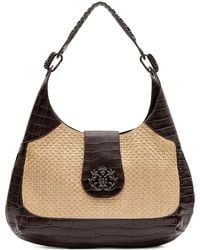 Isla - Moon croc-embossed woven shoulder bag - Lyst