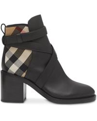 house check and leather ankle boots