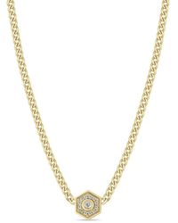 Zoe Chicco - 14kt Yellow Gold Halo Diamond Necklace - Lyst
