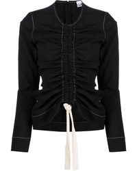 Ganni - Top de manga larga con efecto fruncido - Lyst