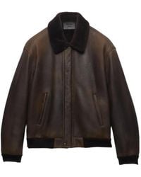 Prada - Veste Bomber En Peau Lainée - Lyst