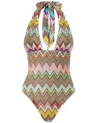 Missoni - Zigzag-Knit Halterneck Swimsuit - Lyst