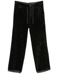 Midorikawa - Crushed-Velvet Frayed-Hem Trousers - Lyst