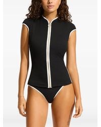 Seafolly - Beach Bound Zip-Up Cap-Sleeve Rash Guard - Lyst