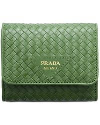 Prada - Small Woven Madras Leather Wallet - Lyst