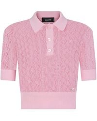 DSquared² - Pointelle-knit Cropped Polo Top - Lyst