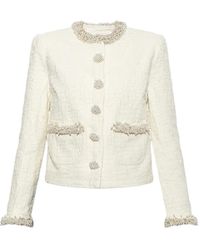 Self-Portrait - Cream Textured Denim Jacket - Lyst