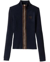 Miu Miu - Cashmere And Leather Zipper Cardigan - Lyst