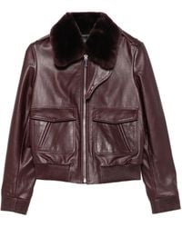 Barbara Bui - Shearling-Collar Leather Jacket - Lyst