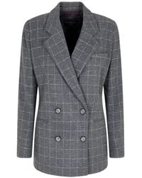 Emporio Armani - Icon Checked Double-Breasted Blazer - Lyst