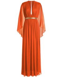 Alberta Ferretti - V-Neck Belted Dress - Lyst