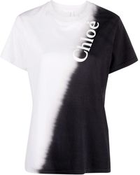 Chloé - Zweifarbiges T-Shirt mit Logo-Print - Lyst