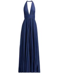 Elie Saab - Pleated Halterneck Denim Maxi Dress - Lyst
