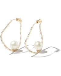 Mateo - Gewellte 14Kt Gelbgoldcreolen Mit Diamanten Und Perle - Lyst