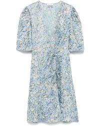 Ganni - Floral-Print Crinkled Mini Dress - Lyst
