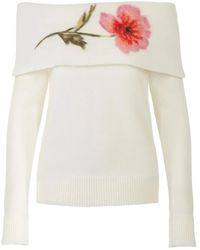 Carolina Herrera - Floral-Embroidered Off-Shoulder Sweater - Lyst