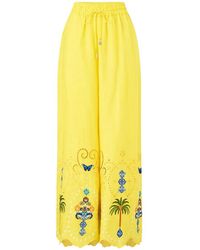 CAMILLA - Embroidered Straight-Leg Linen Trousers - Lyst