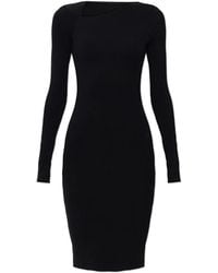 MM6 by Maison Margiela - Asymmetric-Neck Long-Sleeve Midi Dress - Lyst