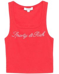 Sporty & Rich - Priscila Rhinestone-Logo Ribbed Tank Top - Lyst