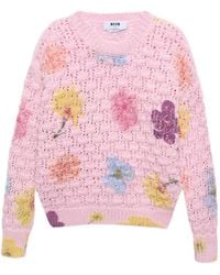 MSGM - Floral-Embellishment Sweater - Lyst