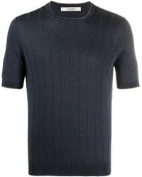 D4.0 - Striped Rib-Trimmed Silk T-Shirt - Lyst