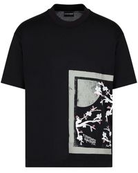 Emporio Armani - Floral-embroidered Jersey T-shirt - Lyst
