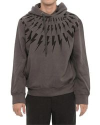 Neil Barrett - Thunderbolt-Print Drawstring Hoodie - Lyst