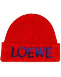 Loewe - Logo-Embroidered Ribbed-Knit Beanie Hat - Lyst