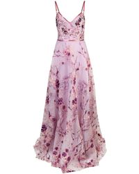 Marchesa notte Robe longue à fleurs - Violet